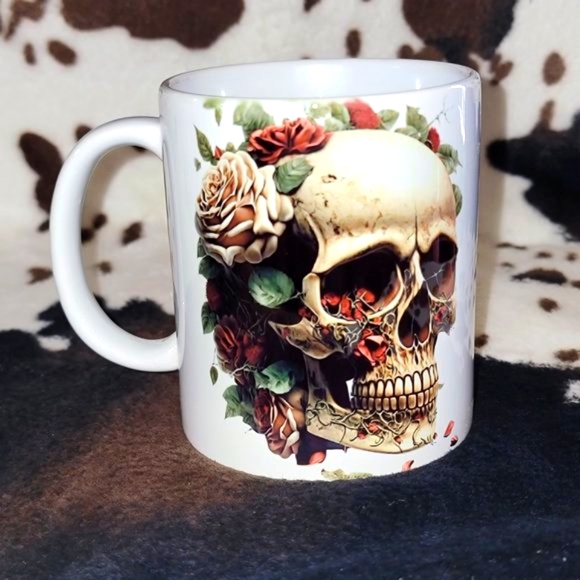 Skull and Roses 11oz Ceramic Coffee Mug Tea Cup - Picture 1 of 6